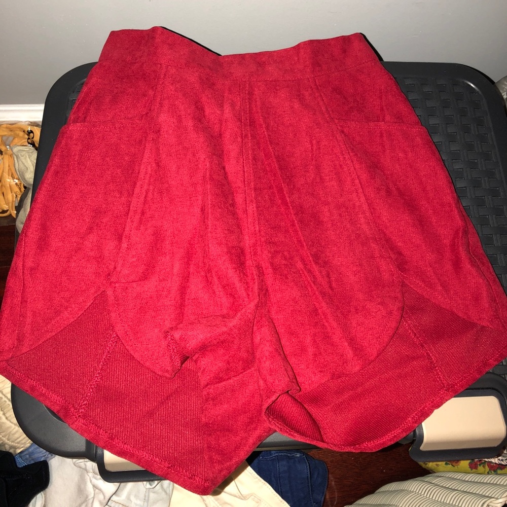 Red faux suede high wasted short